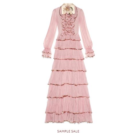 ruffled gucci gown collar bow long pink train|Gucci Long Pink Gown .